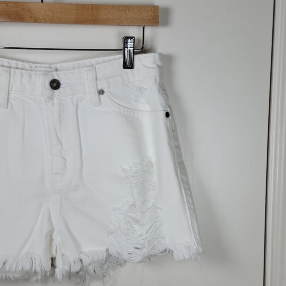 KanCan You Only Live Once White Denim Distressed High Rise Shorts Size Medium - Picture 2 of 8